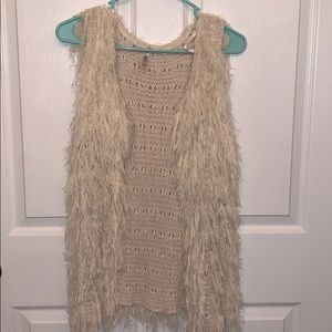 Cream fringe vest